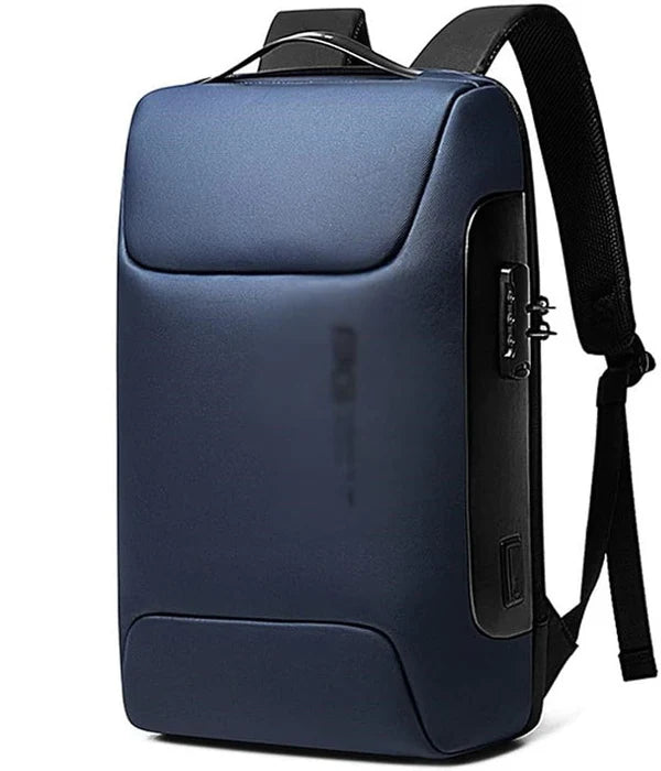 Blue "digital backpack with type C" backpack with a USB port on a white background