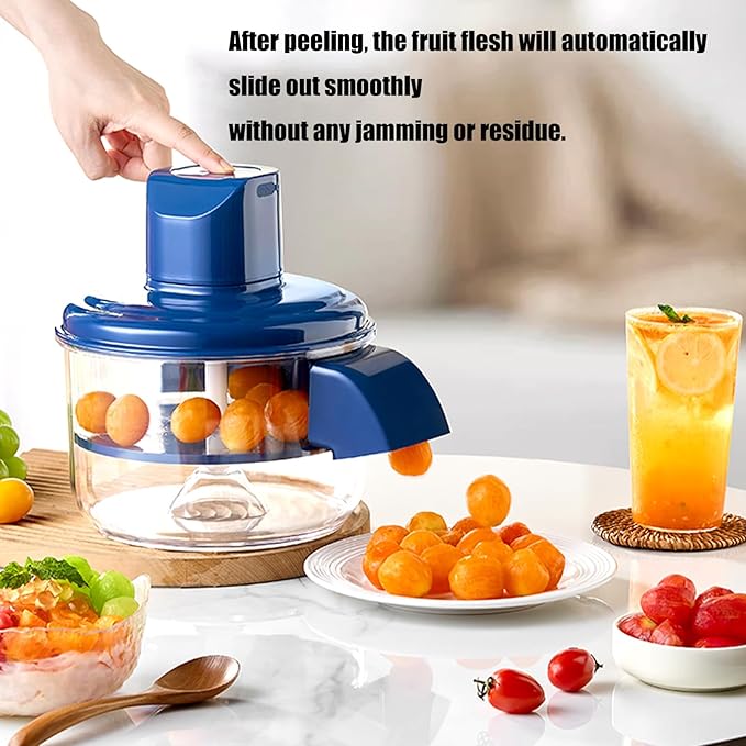 Fruit and Vegetable Peeler with oranges and a glass of juice on a table.