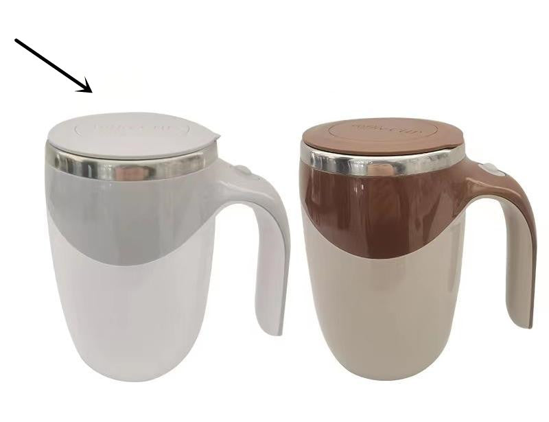 Two Electric Stirring Cup Full-automatic Magnetic Rotating Coffee Mug with lids, one white and one beige, on a white background.