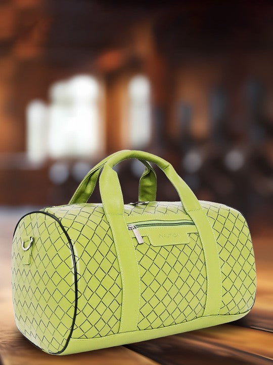 Green Nautica - Casual Duffel Bag with a textured pattern on a wooden surface with a blurred background