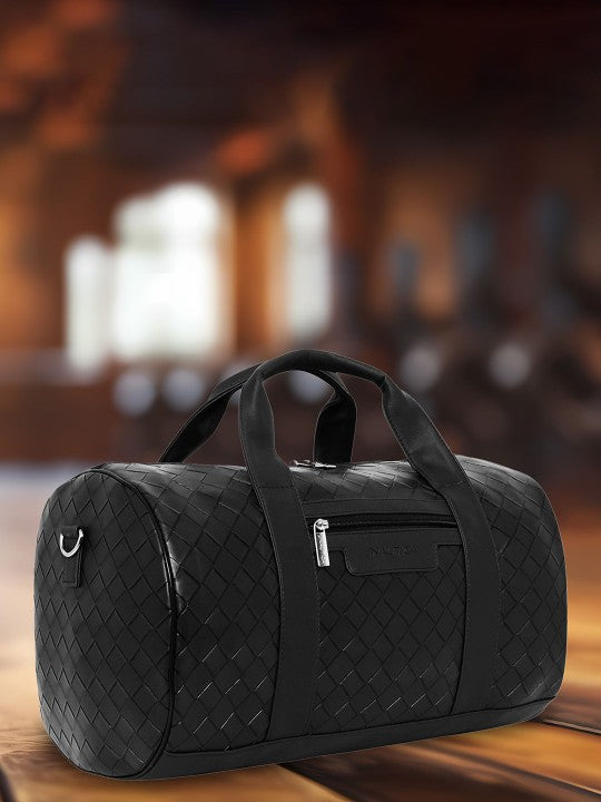 Black Nautica - Casual Duffel Bag on a wooden surface with a blurred background