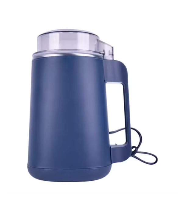 Blue insulated Electric Grinder for Coffee & beans with handle on a white background