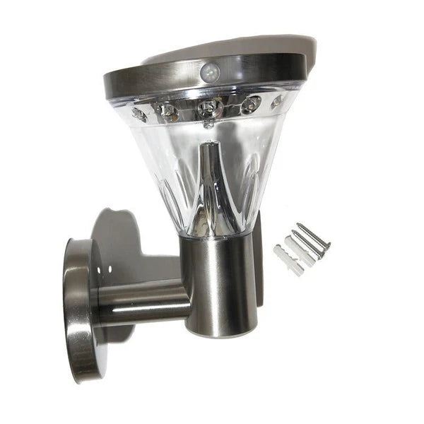 Solar Wall Light fixture with clear glass cover on a white background