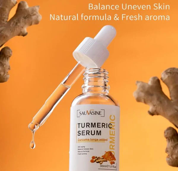 Beauty Lights Turmeric Serum (Original) bottle with dropper on an orange background