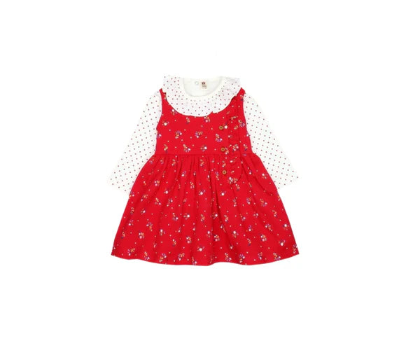 Casual Baby Dress Red floral with white collar on a white background