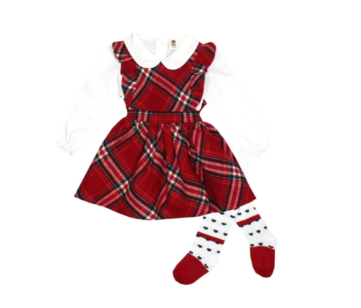 Checked Dress For Girls Red plaid with matching socks on a white background