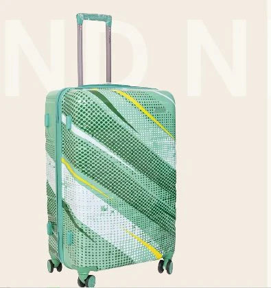 Custom Cabin Luggage Green suitcase with a pattern on a beige background