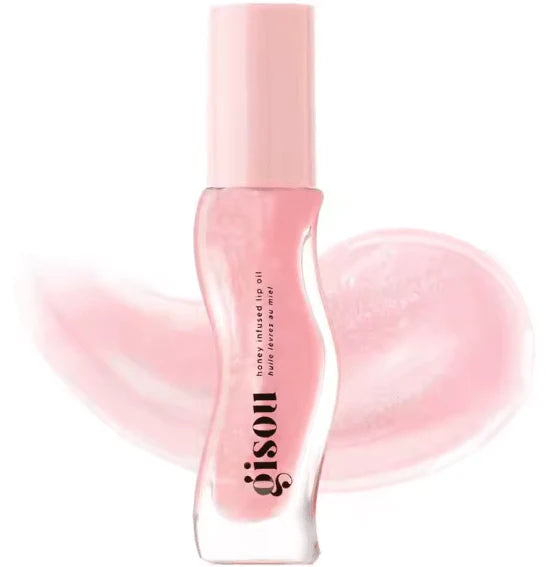 gisou honey infused lip oil bottle watermelon flavor with a glossy finish on a white background