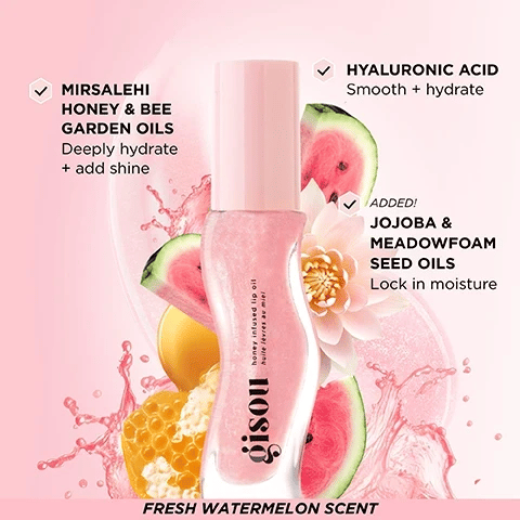 image of gisou honey infused lip oil with fresh watermelon scent.