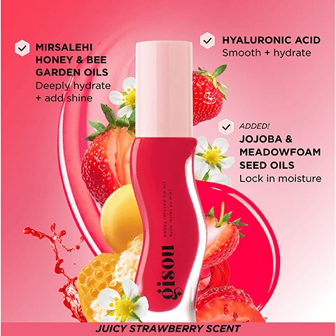 image of gisou honey infused lip oil strawberry scent flavor