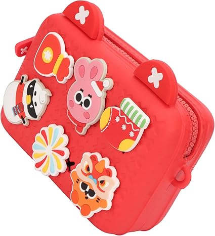 Kids Trendy Satchel bag  with colorful cartoon character charms on a white background