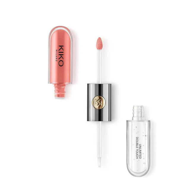 Kiko Milano lip gloss vibrant orange with applicator on a white background