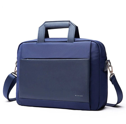 Blue Laptop Lounge with a shoulder strap on a white background