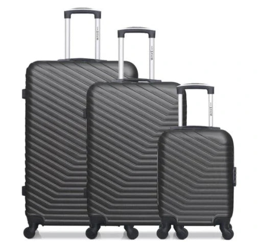 Set of three gray suitcases Luggage For Travelling with a chevron pattern on a white background