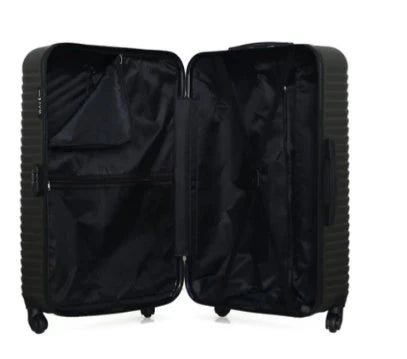 Black Luggage For Travelling suitcase with open lid on a white background