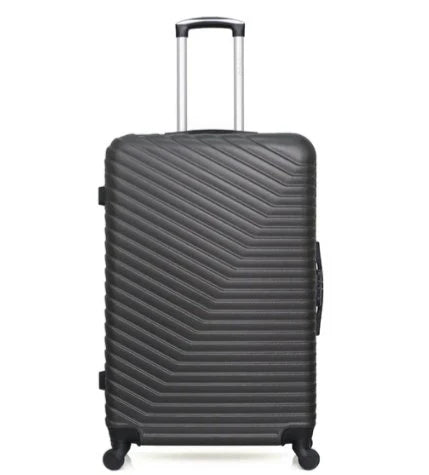 Black Luggage For Travelling suitcase with a chevron pattern on a white background