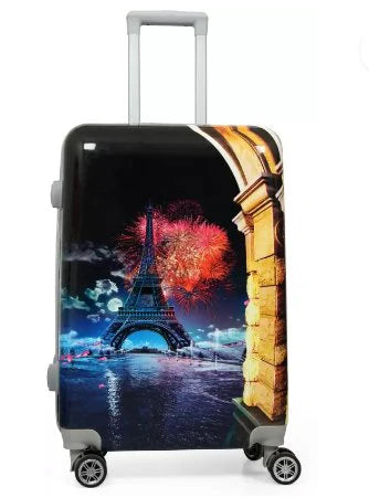 Polo Class Suitcase with Eiffel Tower and fireworks design on a white background