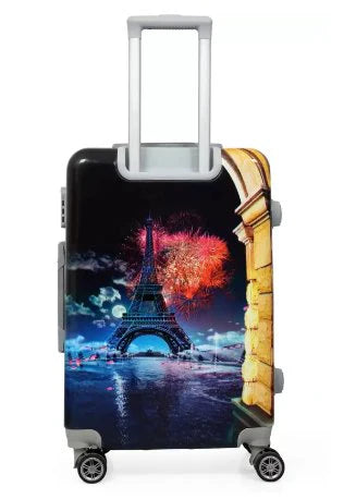 Polo Class Suitcase with Eiffel Tower and fireworks design on a white background