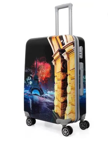 Polo Class Suitcase Luggage with Eiffel Tower design on a white background