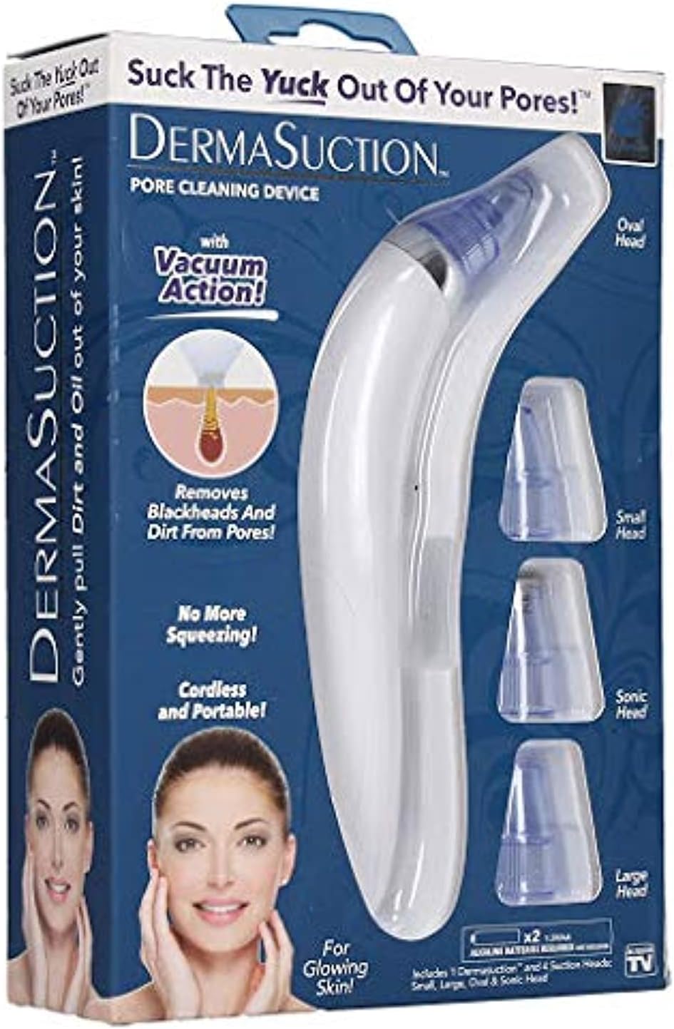 Box of Dermasuccion pore cleaning device with vacuum action on a blue background