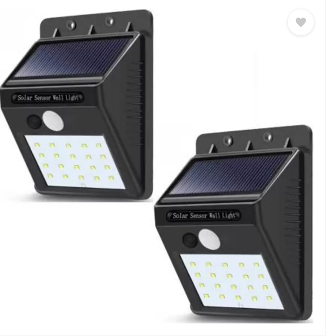 Two Solar Power LED Light. HG-30. wall lights with motion sensor on a white background