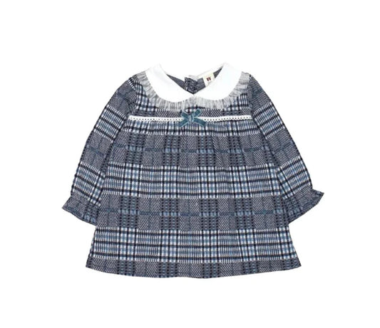 Yarn Dyed Check Frock Plaid dress with a bow detail on a white background